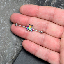 Load image into Gallery viewer, 14G Clear CZ Gem Butterfly Love Bug Heart Industrial Barbell 38mm
