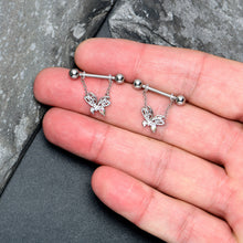 Load image into Gallery viewer, 14G 9/16 Aurora CZ  Gem Ultra Drama Butterfly Dangle Nipple Ring Set

