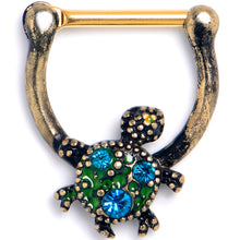 Load image into Gallery viewer, 16G 5/16 Blue Gem Gold Tone Sweet Sea Turtle Cartilage Clicker
