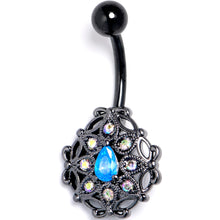 Load image into Gallery viewer, Blue Aurora Gem Black Night Blossom Belly Ring
