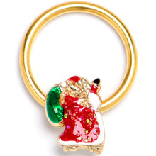 Load image into Gallery viewer, 16G 3/8 Gold Tone Glitter Santa Red Christmas BCR Captive Ring
