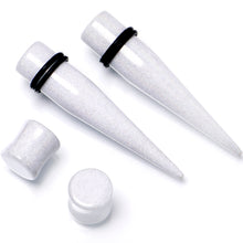 Load image into Gallery viewer, White Acrylic Shimmer Finish Taper Plug Set 6mm to 20mm Sizes

