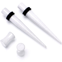 Load image into Gallery viewer, White Acrylic Shimmer Finish Taper Plug Set 6mm to 20mm Sizes
