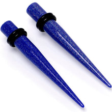 Load image into Gallery viewer, Blue Shimmer Acrylic Straight Taper Set 6mm to 20mm Sizes
