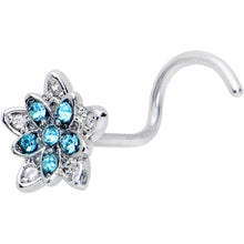 Load image into Gallery viewer, 20G 7mm Blue CZ Gem Snowflake Flower Left Side Nose Screw
