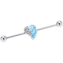 Load image into Gallery viewer, 14G Blue Heavenly Heart Angel Wings Industrial Barbell 38mm
