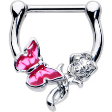 Load image into Gallery viewer, 16G 5/6 Clear CZ Gem Butterfly Rose Flower Pink Cartilage Clicker
