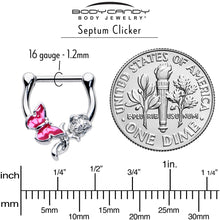 Load image into Gallery viewer, 16G 5/6 Clear CZ Gem Butterfly Rose Flower Pink Cartilage Clicker
