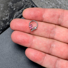 Load image into Gallery viewer, 16G 3/8 Clear CZ Gem Butterfly Rose Flower Pink Hinged Segment Ring

