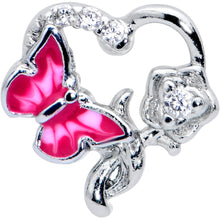 Load image into Gallery viewer, 16G 5/16 Clear CZ Gem Butterfly Rose Pink Internally Threaded Labret
