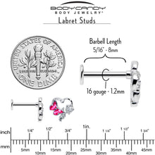 Load image into Gallery viewer, 16G 5/16 Clear CZ Gem Butterfly Rose Pink Internally Threaded Labret

