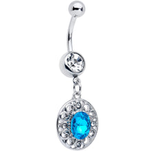 Load image into Gallery viewer, Clear Blue Gem Flower Oval Elegance Dangle Belly Ring
