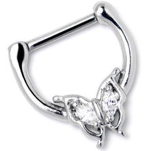 Load image into Gallery viewer, 16G 5/16 Clear Gem Fancy Fab Butterfly Cartilage Clicker
