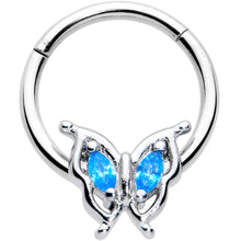 Load image into Gallery viewer, 16G 3/8 Blue Gem Fancy Fab Butterfly Hinged Segment Ring
