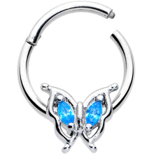 Load image into Gallery viewer, 16G 3/8 Blue Gem Fancy Fab Butterfly Hinged Segment Ring
