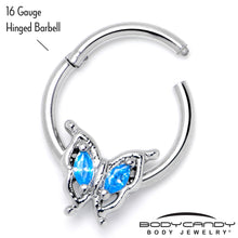 Load image into Gallery viewer, 16G 3/8 Blue Gem Fancy Fab Butterfly Hinged Segment Ring
