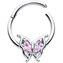 Load image into Gallery viewer, 16G 3/8 Pink Gem Fancy Fab Butterfly Hinged Segment Ring
