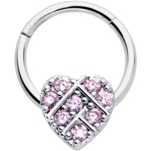Load image into Gallery viewer, 16G 3/8 Pink CZ Gem Lattice Heart Hinged Segment Ring
