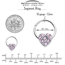 Load image into Gallery viewer, 16G 3/8 Pink CZ Gem Lattice Heart Hinged Segment Ring
