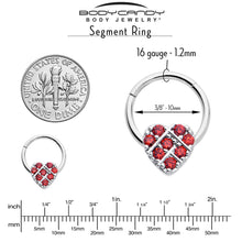 Load image into Gallery viewer, 16G 3/8 Red CZ Gem Lattice Heart Hinged Segment Ring
