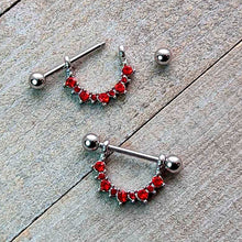 Load image into Gallery viewer, 14G 9/16 Red CZ Gem January Birthstone Dangle Nipple Shield Set
