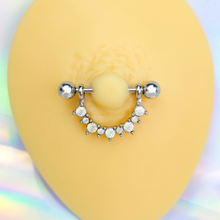 Load image into Gallery viewer, 14G 9/16 White Synthetic Opal October Birthstone Nipple Shield Set
