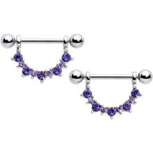 Load image into Gallery viewer, 14G 9/16 Purple CZ Gem February Birthstone Dangle Nipple Shield Set
