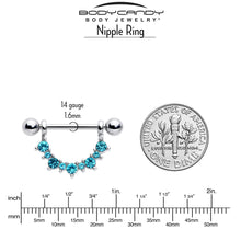Load image into Gallery viewer, 14G 9/16 Blue CZ Gem March Birthstone Dangle Nipple Shield Set

