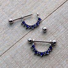 Load image into Gallery viewer, 14G 9/16 Blue CZ Gem September Birthstone Dangle Nipple Shield Set
