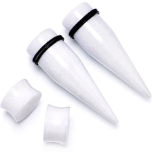 Load image into Gallery viewer, White Acrylic Shimmer Finish Taper Plug Set 6mm to 20mm Sizes
