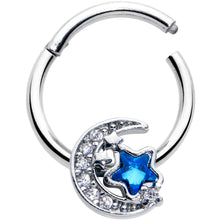 Load image into Gallery viewer, 16G 3/8 Blue CZ Gem Starry Night Sky Hinged Segment Ring
