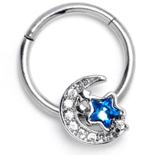 Load image into Gallery viewer, 16G 3/8 Blue CZ Gem Starry Night Sky Hinged Segment Ring
