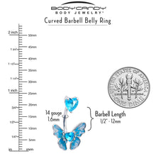 Load image into Gallery viewer, Aqua CZ Gem Butterfly Love Heart Double Mount Belly Ring
