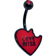 Load image into Gallery viewer, Red Gem Black Love Bites Heart Valentines Belly Ring
