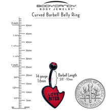 Load image into Gallery viewer, Red Gem Black Love Bites Heart Valentines Belly Ring
