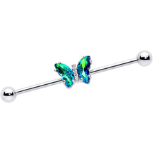 Load image into Gallery viewer, 14G Green CZ Gem Simply Colorful Butterfly Industrial Barbell 38mm
