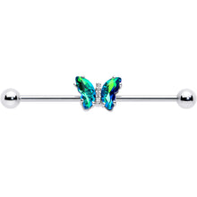 Load image into Gallery viewer, 14G Green CZ Gem Simply Colorful Butterfly Industrial Barbell 38mm

