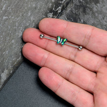 Load image into Gallery viewer, 14G Green CZ Gem Simply Colorful Butterfly Industrial Barbell 38mm

