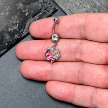Load image into Gallery viewer, Clear Gem Butterfly Rose Flower Pink Dangle Belly Ring
