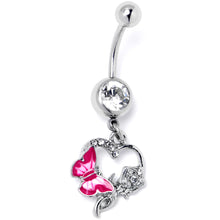 Load image into Gallery viewer, Clear Gem Butterfly Rose Flower Pink Dangle Belly Ring
