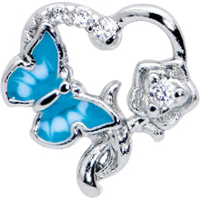 Load image into Gallery viewer, 16G 5/16 Clear CZ Gem Butterfly Rose Blue Internally Threaded Labret
