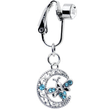 Load image into Gallery viewer, Blue Gem Lunar Dragonfly Fake Clip On Belly Ring
