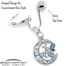 Load image into Gallery viewer, Blue Gem Lunar Dragonfly Fake Clip On Belly Ring
