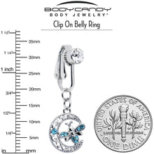 Load image into Gallery viewer, Blue Gem Lunar Dragonfly Fake Clip On Belly Ring
