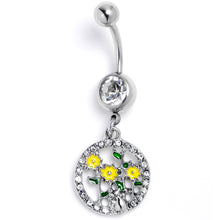 Load image into Gallery viewer, Clear Gem Cat Yellow Flowers Dangle Belly Ring
