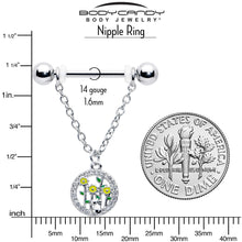 Load image into Gallery viewer, 14G 9/16 Clear Gem Cat Yellow Flowers Chain Dangle Nipple Ring Set
