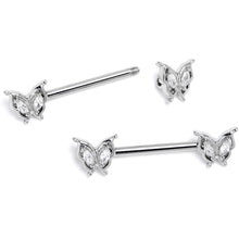 Load image into Gallery viewer, 14G 9/16 Clear Gem Fancy Fab Butterfly Barbell Nipple Ring Set
