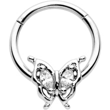 Load image into Gallery viewer, 16G 3/8 Clear Gem Fancy Fab Butterfly Hinged Segment Ring
