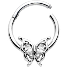 Load image into Gallery viewer, 16G 3/8 Clear Gem Fancy Fab Butterfly Hinged Segment Ring
