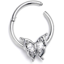 Load image into Gallery viewer, 16G 3/8 Clear Gem Fancy Fab Butterfly Hinged Segment Ring
